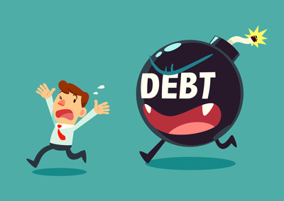 Cartoon Man Running Away From Debt Bomb