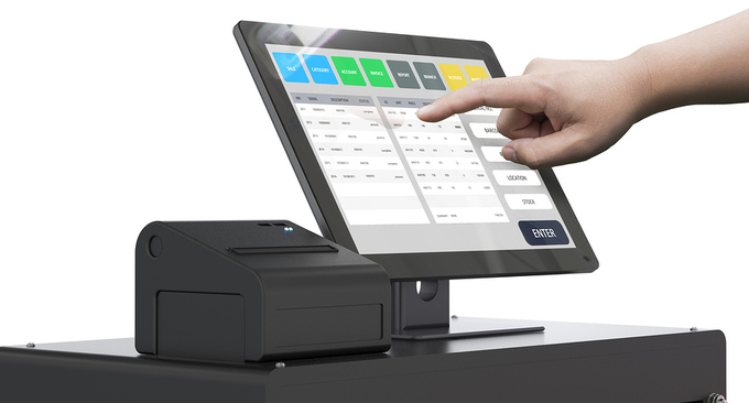 Hand Pointing to Electronic Point of Sale