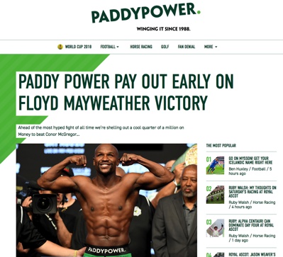 PaddyPower Mayweather Victory Early Payout