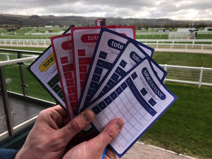 Tote placepot cards at Cheltenham Racecourse